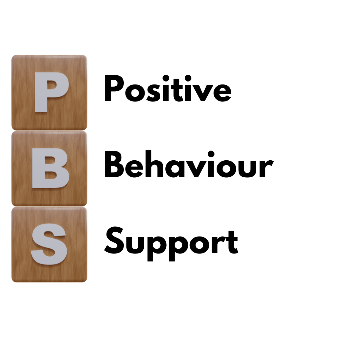 Three wooden blocks with the letters p, b, s on each and the words 
